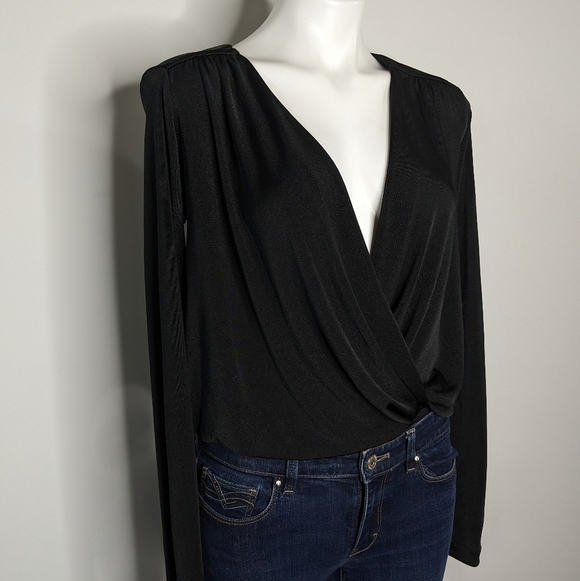 Intimately Free People black v neck long sleeve bodysuit leotard S - Picture 3 of 9